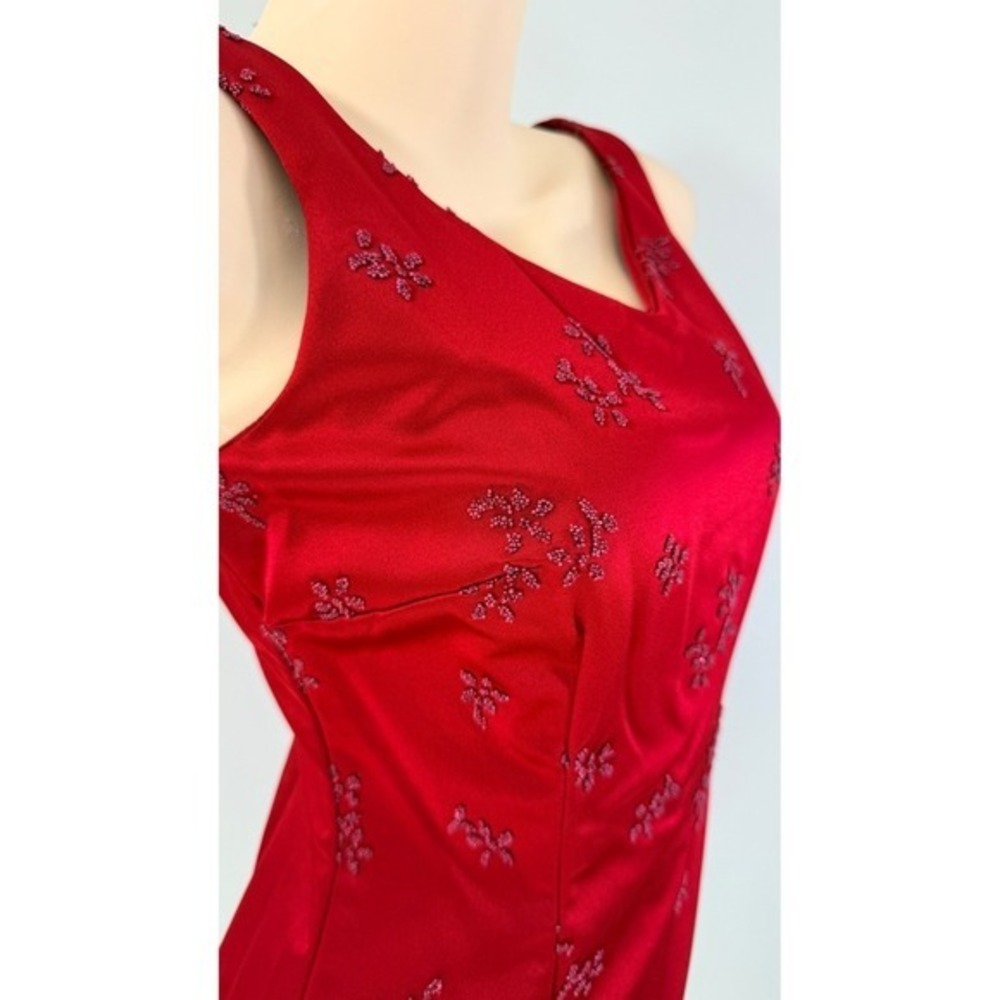 All That Jazz Vintage Coquette Red Beaded Satin Mini Dress Size 7/8 Made in USA - Picture 5 of 14